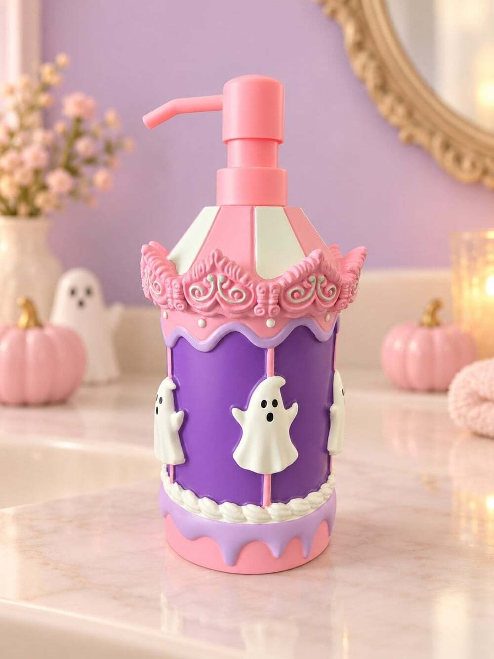 New Pastel Halloween Ghost Carousel Bathroom Soap Dispenser Spooky Decoration